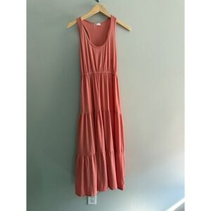 Sundry For Evereve Coral Pink Tiered Maxi Dress Racerback Sleeveless‎ Summer